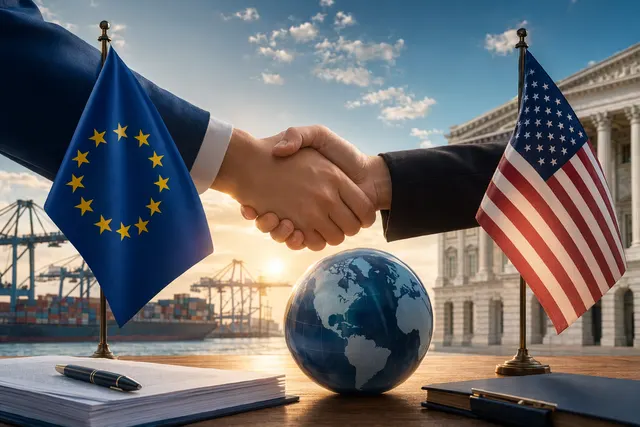 Illustration representing EU‑US trade negotiations and tariff policy under the Turnberry agreement
