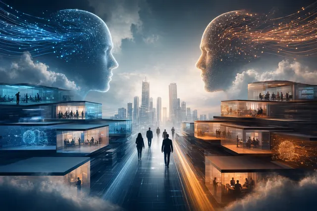 代表 OpenAI 與 Anthropic 企業 AI 部署競爭的抽象科技插圖