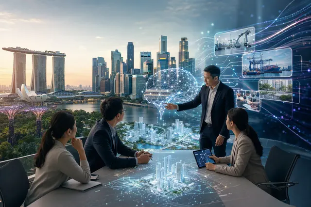 Illustration representing Singapore businesses applying AI to decisions and operations