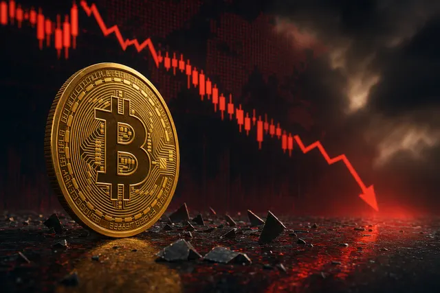 AI-generated editorial illustration accompanying an article about Bitcoin’s October 2026 price decline