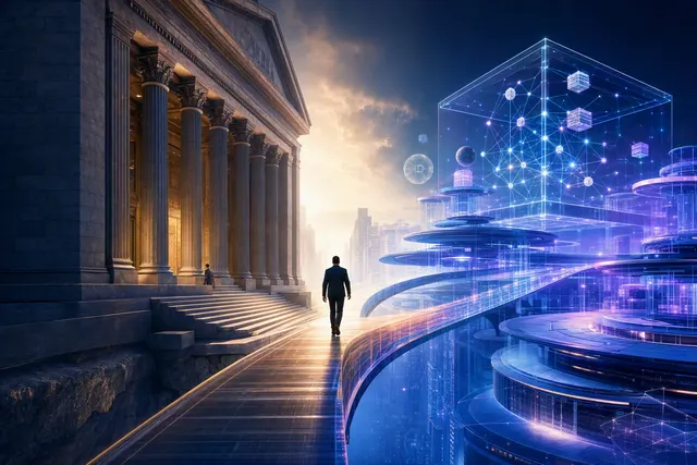 Editorial illustration representing Jupiter’s DeFi platform and the challenge of attracting institutional capital