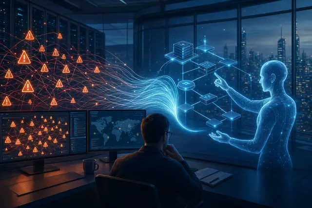 AI-generated editorial illustration for an article about agentic AI in network operations