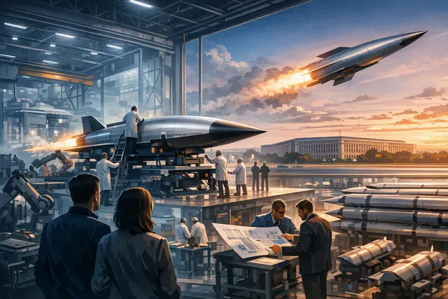 Conceptual hypersonic missile launch scene representing Castelion’s Blackbeard production strategy