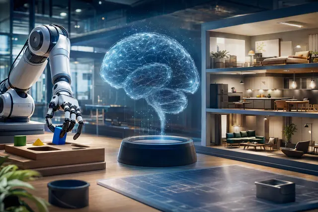 AI-generated editorial illustration for MagicLab’s EchoPolicy-0 and MagicBrain robot-manipulation benchmark results