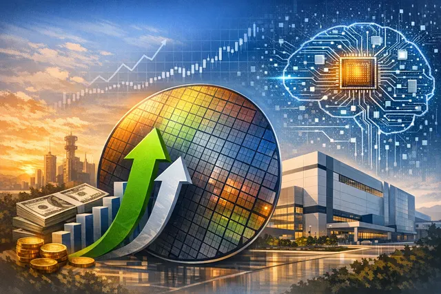 TSMC semiconductor wafers and advanced chip manufacturing illustration representing AI-driven demand and U.S. expansion