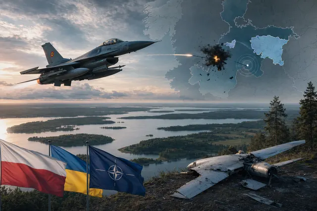 Illustration of a NATO fighter intercepting a drone over Estonia