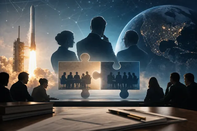 Illustration representing a possible SpaceX–Tesla merger discussion
