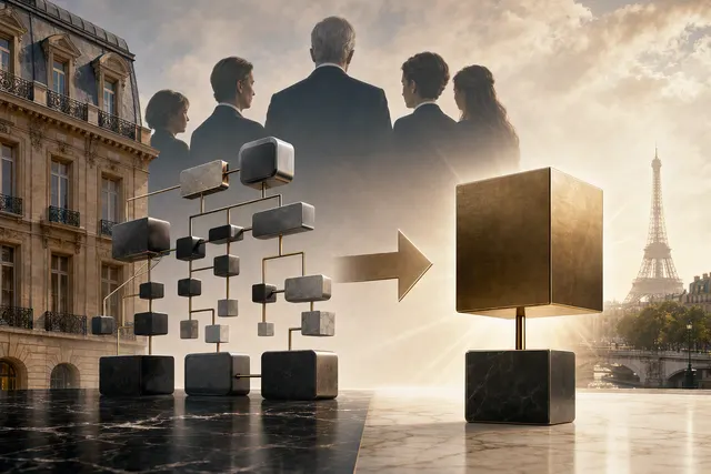 AI-generated illustration representing the proposed consolidation of the Arnault family’s LVMH holding companies