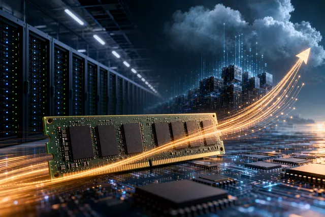 Illustration of AI data centers driving demand for DRAM memory chips