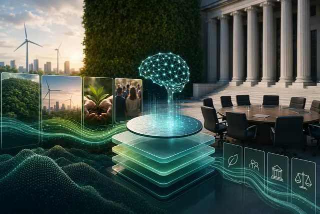 Illustration representing AI-driven ESG risk monitoring and governance analytics