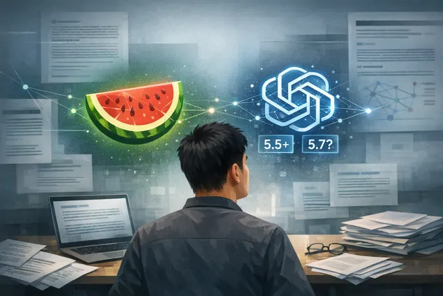 Meta 'Watermelon' AI model catching up to OpenAI GPT-5.5 benchmarks — abstract representation of AI model comparison and performance gap