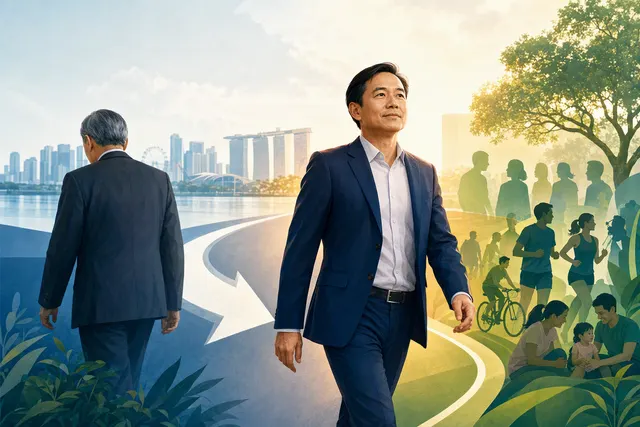 AI-generated editorial illustration accompanying Singapore’s Health Promotion Board leadership change