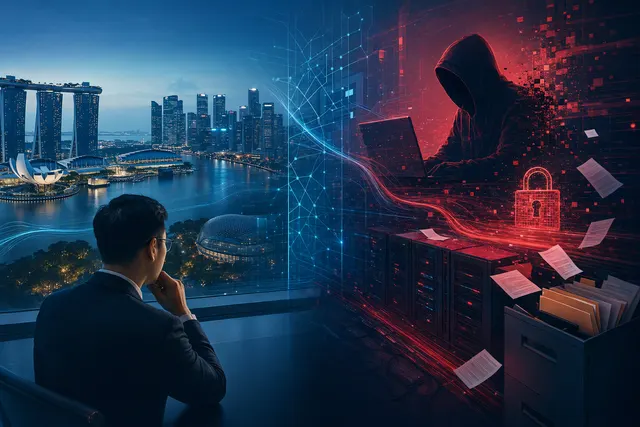 Editorial illustration representing ransomware detection gaps in Singapore enterprise networks