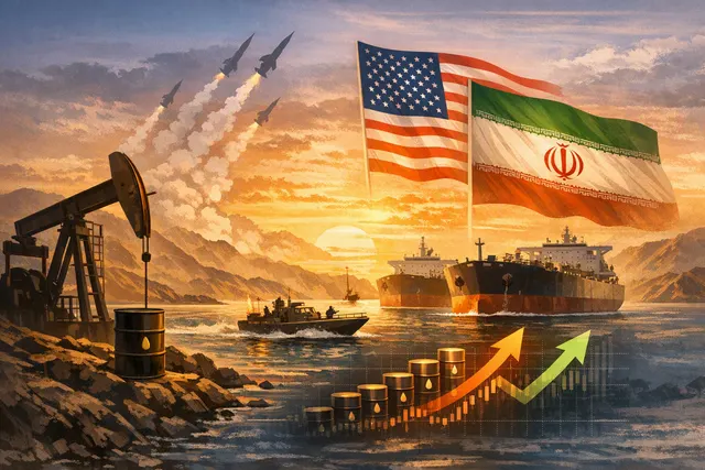 Oil tanker and energy infrastructure near the Strait of Hormuz during a period of geopolitical supply disruption
