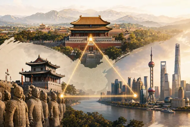 Illustration representing China’s Golden Triangle route through Beijing, Xi’an and Shanghai