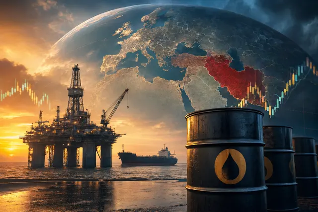 Oil tanker near the Strait of Hormuz symbolizing global oil supply disruption during the Iran conflict