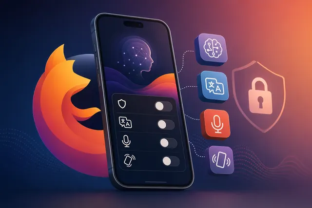 Illustration representing Firefox 151 mobile AI controls on iOS and Android