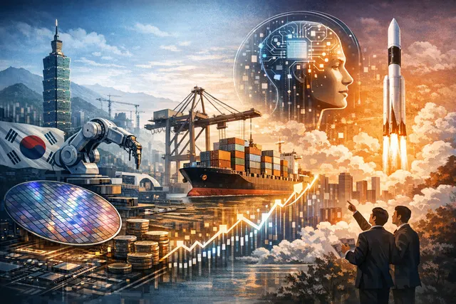 Visualization of Asian AI supply chain companies benefiting from the SpaceX, OpenAI, and Anthropic IPO wave in 2026.