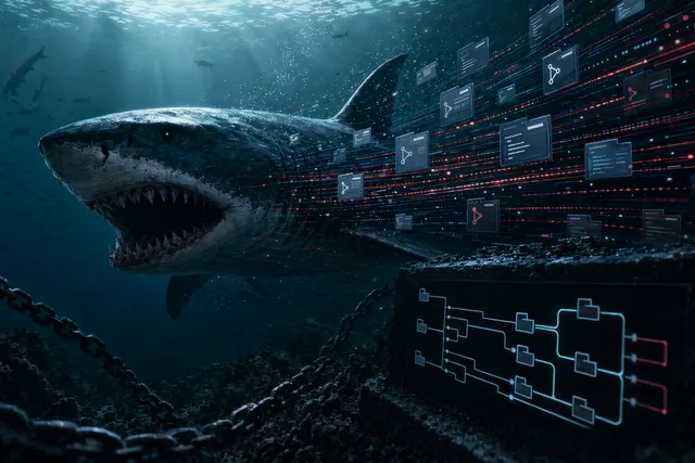 Illustration representing the Megalodon GitHub supply chain attack inserting malicious commits into thousands of repositories