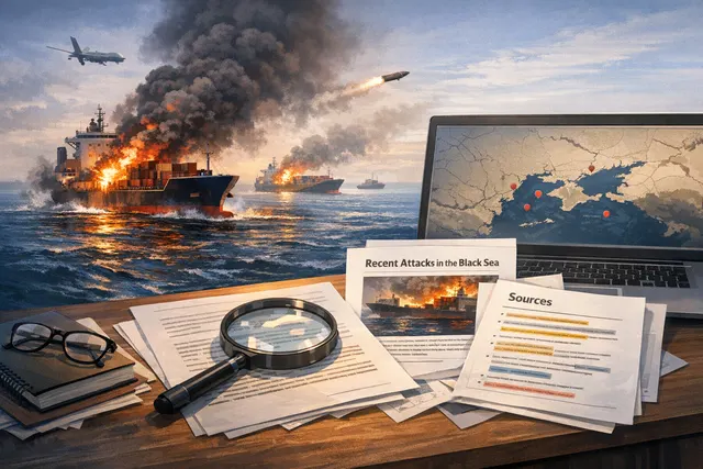 Smoke rising from a cargo ship in the Black Sea after a strike, representing the July 2026 wave of commercial vessel attacks.