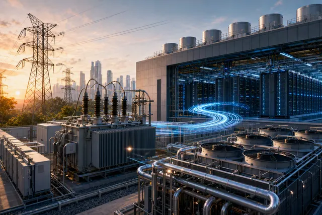 AI data centre infrastructure with power equipment and liquid-cooling systems