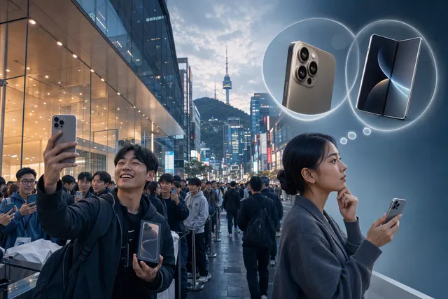 AI-generated illustration accompanying coverage of the iPhone 18 Pro launch in Seoul