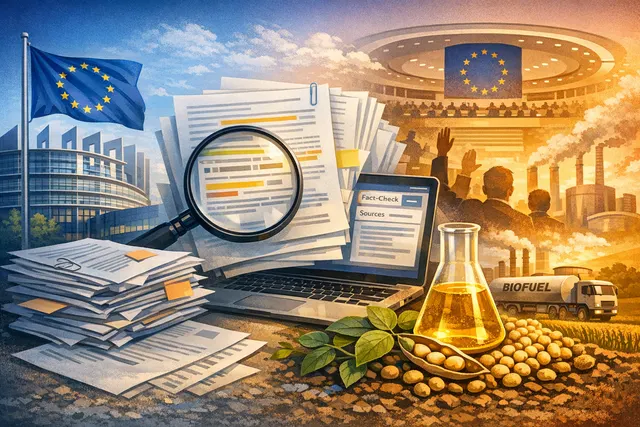 European Parliament chamber interior with a voting display, representing the decision to block the soy biofuel phaseout.