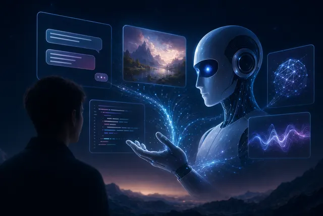 Minh họa trợ lý AI Grok của xAI với giao diện trò chuyện và các biểu tượng tạo ảnh, code, tìm kiếm thời gian thực