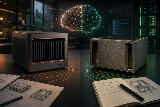 AMD Halo Box와 Nvidia DGX Spark 로컬 AI 미니 PC 비교를 표현한 편집 이미지
