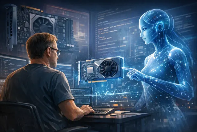 Conceptual illustration of Linus Torvalds debugging an Intel Xe GPU memory-boundary bug with an AI assistant