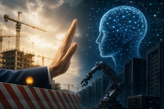 Editorial illustration of artificial intelligence policy and advanced AI safety
