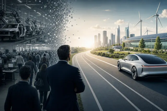 Editorial illustration representing Volkswagen’s Future Plan 2030 restructuring