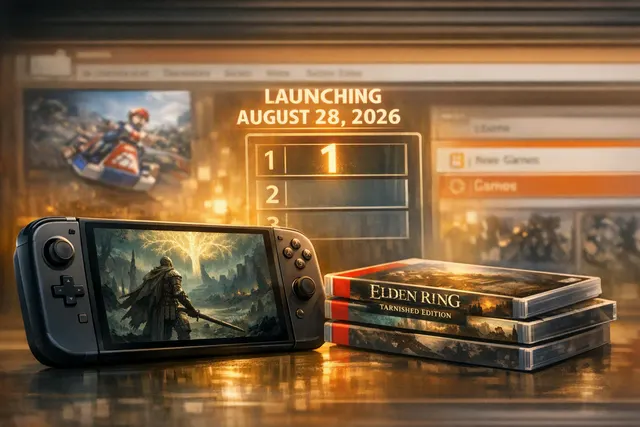 Elden Ring: Tarnished Edition on Nintendo Switch 2 with the Tarnished character overlooking a dark fantasy landscape