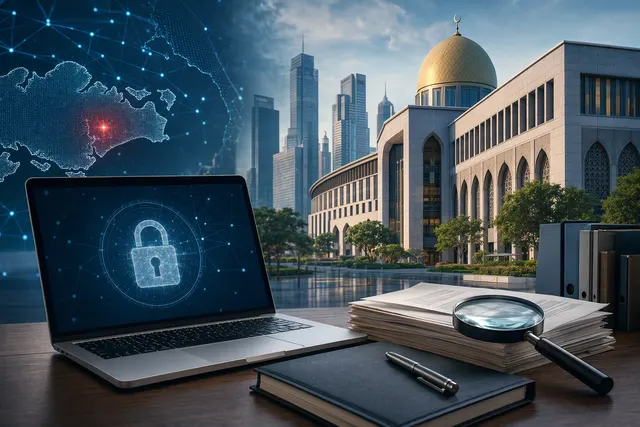 AI-generated illustration accompanying coverage of the MUIS–Avelogic SmartHRMS cybersecurity incident