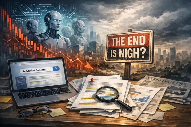 A dramatic conceptual illustration of a stock market crash, with a red downward-trending arrow and crumbling stock tickers, representing a market selloff.