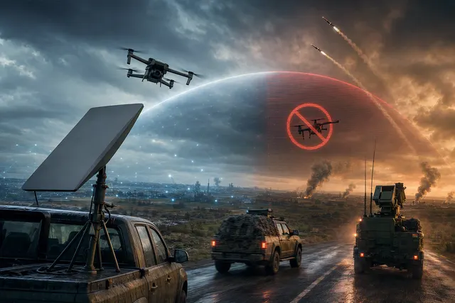 AI-generated editorial illustration accompanying coverage of Ukraine’s reported Starshield speed restriction and its effects on military missions.
