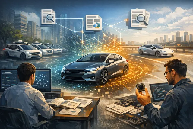 AI-generated conceptual image of a self-driving vehicle navigating a busy city street at night, representing Wayve's end-to-end autonomous driving technology without HD maps