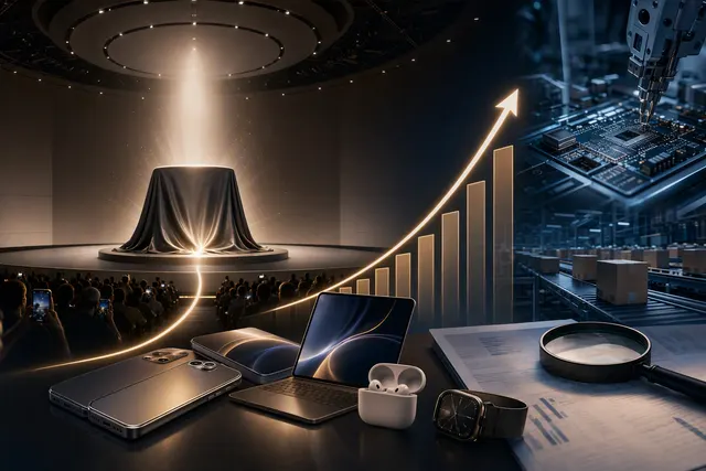Editorial illustration of Apple’s September 2026 iPhone launch and a foldable smartphone