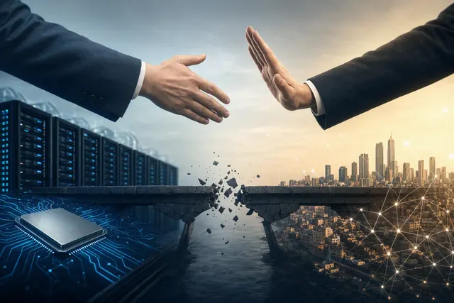 Editorial illustration of Anthropic’s reported decision not to acquire AI infrastructure startup Decart