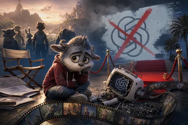 AI‑generated illustration representing the halted production of the animated film Critterz after OpenAI shut down the Sora video platform