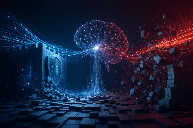 Illustration of AI-driven cybersecurity vulnerability analysis and global network defense