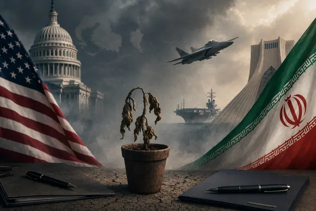 AI-generated illustration of U.S.-Iran ceasefire tensions around the Strait of Hormuz
