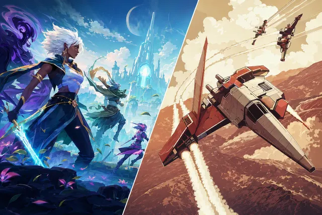 Editorial illustration for the Epic Games Store giveaway featuring Astral Ascent and Luftrausers