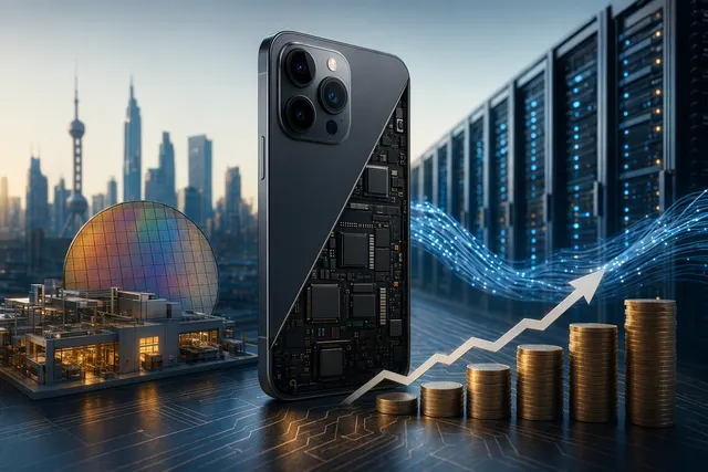 Editorial illustration of rising smartphone prices driven by memory chip shortages