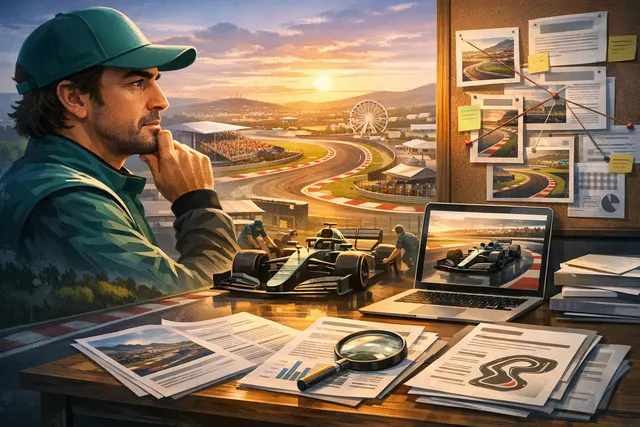 Fernando Alonso in Aston Martin race suit, contemplating his Formula 1 future beyond 2026