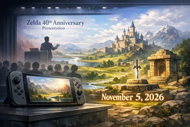 Editorial illustration for The Legend of Zelda: Ocarina of Time remake on Nintendo Switch 2