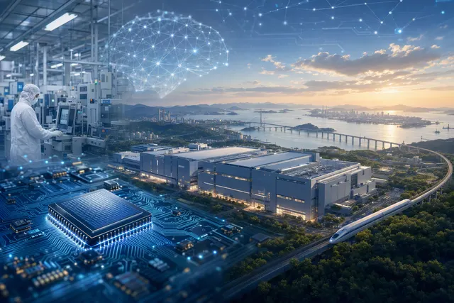 AI-generated editorial illustration for the proposed Jeonnam–Gwangju semiconductor and AI hub