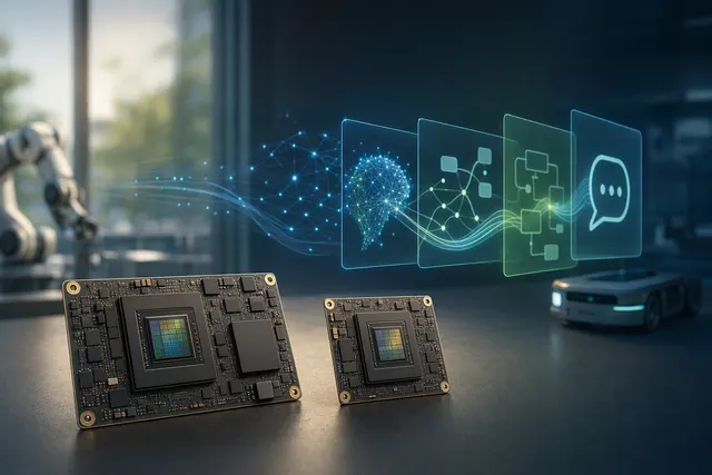 Illustration of NVIDIA Jetson edge hardware running local reasoning and agentic AI
