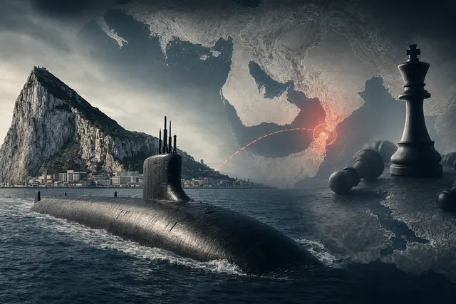 AI-generated illustration of an Ohio-class ballistic missile submarine near Gibraltar.