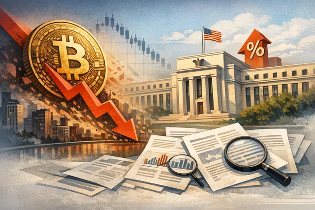 Bitcoin price chart showing decline below $59,000 in late June 2026 with Federal Reserve and Kevin Warsh headlines